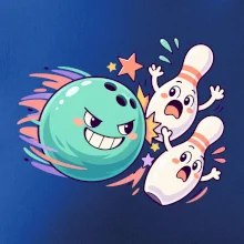 Bowling vtipná koule honí vystrašené kuželky
