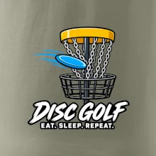 Discgolfový koš s letícím diskem eat sleep repeat