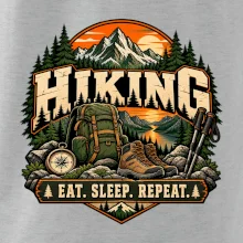 Turistický batoh v horách eat sleep repeat