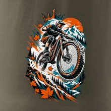Listopadový horský cyklista při adrenalinovém skoku