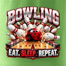 Bowlingová koule a kuželky eat sleep repeat