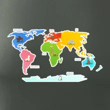 Světové kontinenty s názvy a zvířátky