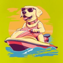 Zlatý retrívr na vodním skútru