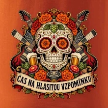 Mexická rocková lebka s kytarami a pivem