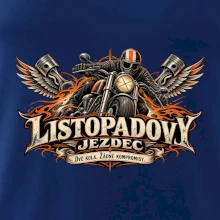Listopadový motorkář se strojem a ohnivými křídly