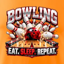 Bowlingová koule a kuželky eat sleep repeat