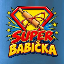 Super babička komiksový znak s válečkem a brýlemi