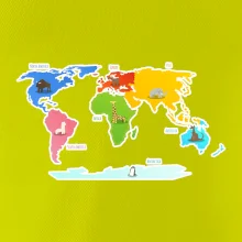 Světové kontinenty s názvy a zvířátky