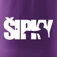 Šipky - nápis se šipkařem