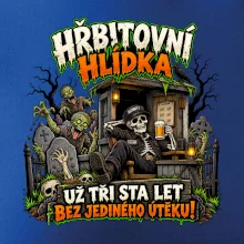 Hřbitovní hlídka kostlivec vrátný s pivem
