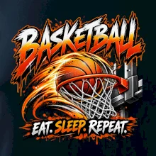 Basketbalový koš s míčem eat sleep repeat