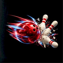 Bowlingová koule v akci a padající kuželky