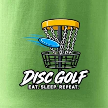 Discgolfový koš s letícím diskem eat sleep repeat