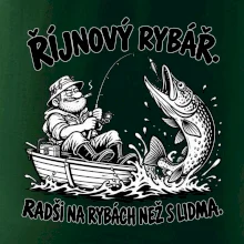 Říjnový rybář v loďce s obří štikou