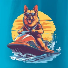 Německý ovčák na vodním skútru