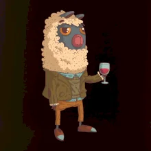 Alpaka s vínem muž