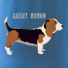 Basset hound pes s nápisem