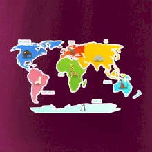 Světové kontinenty s názvy a zvířátky