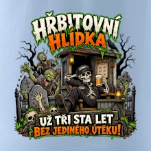 Hřbitovní hlídka kostlivec vrátný s pivem