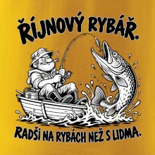 Říjnový rybář v loďce s obří štikou