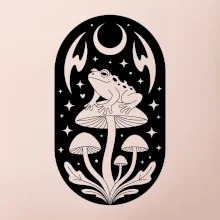 Goblincore černobílá oválná žába