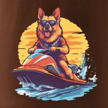 Německý ovčák na vodním skútru