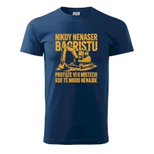 Oranžový bagr Nikdy Nenaser bagristu