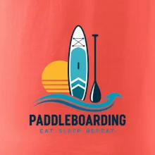 Paddleboard s pádlem při západu slunce eat sleep repeat