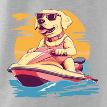 Zlatý retrívr na vodním skútru