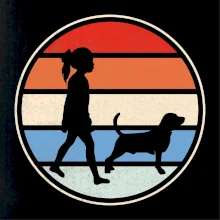 Retro kruh - dívka a pes na procházce