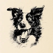 Černobílá karikatura Border kolie