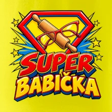 Super babička komiksový znak s válečkem a brýlemi