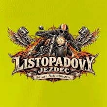 Listopadový motorkář se strojem a ohnivými křídly