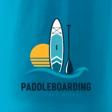 Paddleboard s pádlem při západu slunce eat sleep repeat