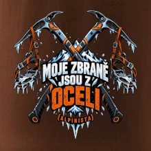 Alpinista se zbraněmi z oceli