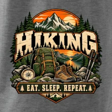 Turistický batoh v horách eat sleep repeat