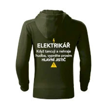 Elektrikář - hlavní jistič - Nápis na zádech