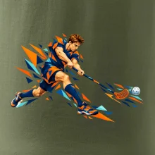 Florbalový útočník v oranžových polygonech