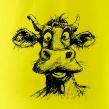 Černobílá karikatura světlá kráva hlava