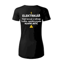Elektrikář - hlavní jistič - Nápis na zádech