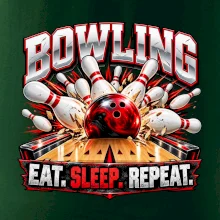 Bowlingová koule a kuželky eat sleep repeat