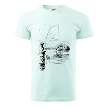 Kreslený rybář s podběrákem