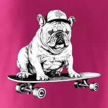 Černobílý buldok na skateboardu Černobílý buldok na skateboardu