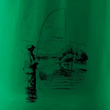 Kreslený rybář s podběrákem