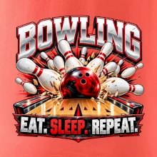 Bowlingová koule a kuželky eat sleep repeat
