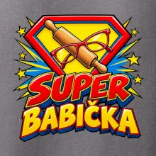 Super babička komiksový znak s válečkem a brýlemi