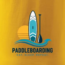 Paddleboard s pádlem při západu slunce eat sleep repeat