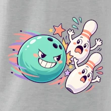 Bowling vtipná koule honí vystrašené kuželky