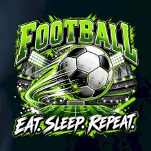 Fotbalový míč a stadion eat sleep repeat