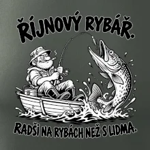 Říjnový rybář v loďce s obří štikou